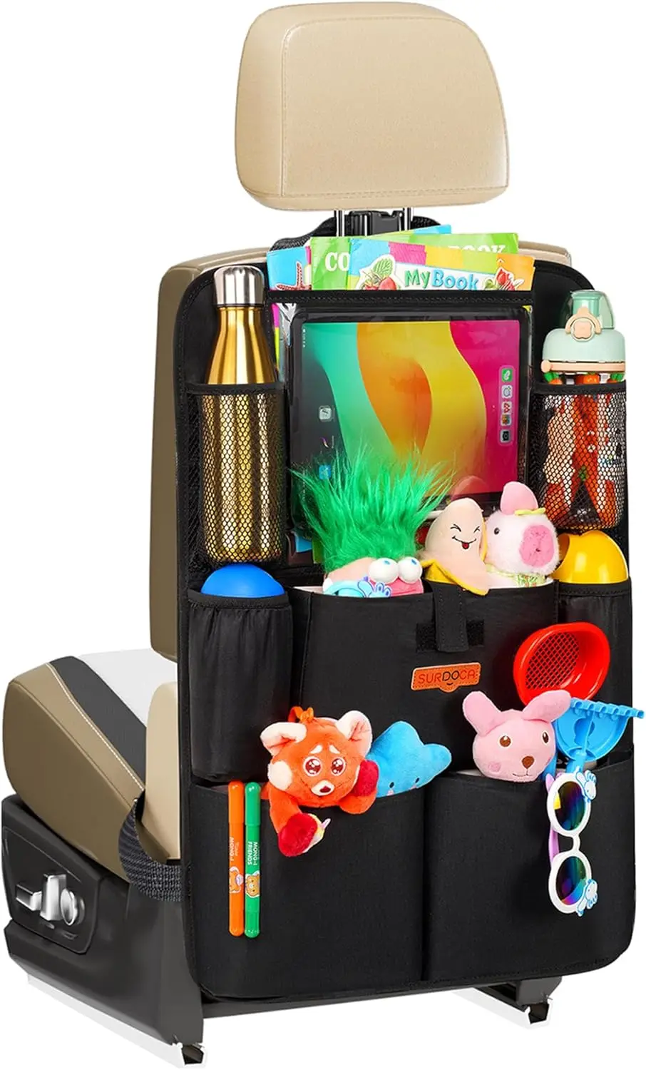 

Upgraded Car Organizer with 11-inch Tablet Holder, 8 Pockets, Car Seat Protector for Road Trips
