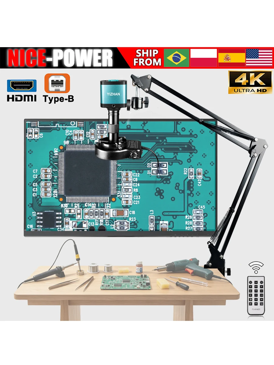 Cyfrowy mikroskop YIZHAN 4K, zestaw kamery mikroskopowej IMX327 do przemysłu, do lutowania PCB lub inspekcji, mikroskop jubilerski 1080P — 2