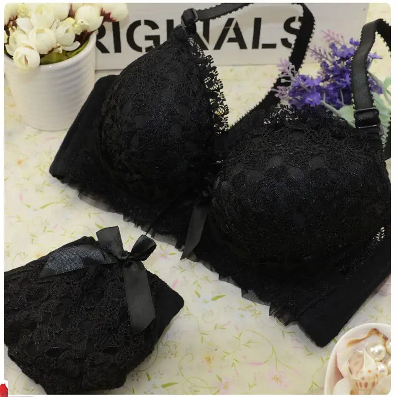 Sexy French Korean Bra Set New Lace Gather Underwear Thin 3/4 Cup Adjustable Push Up Big Size 70-85 AB White Girls Lingerie Sets