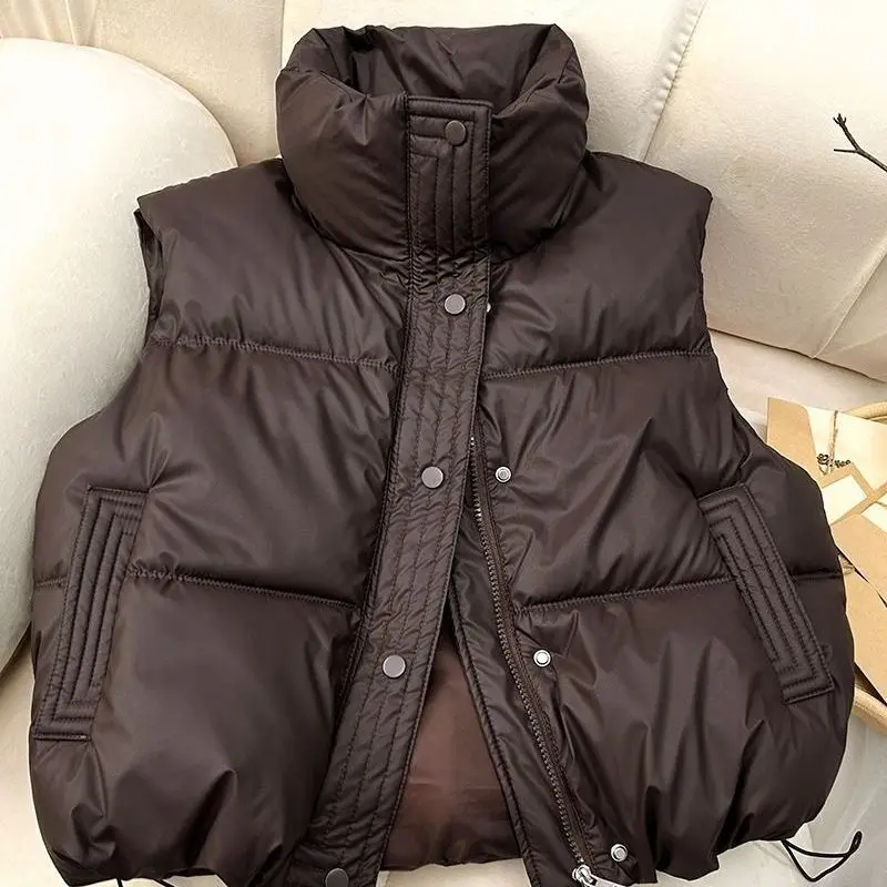 

2025 New Women Winter Warm Waistcoat Ladies Sleeveless Stand Collar Coats Warm Outerwear Casual Lightweight Puffer Vest Jackets