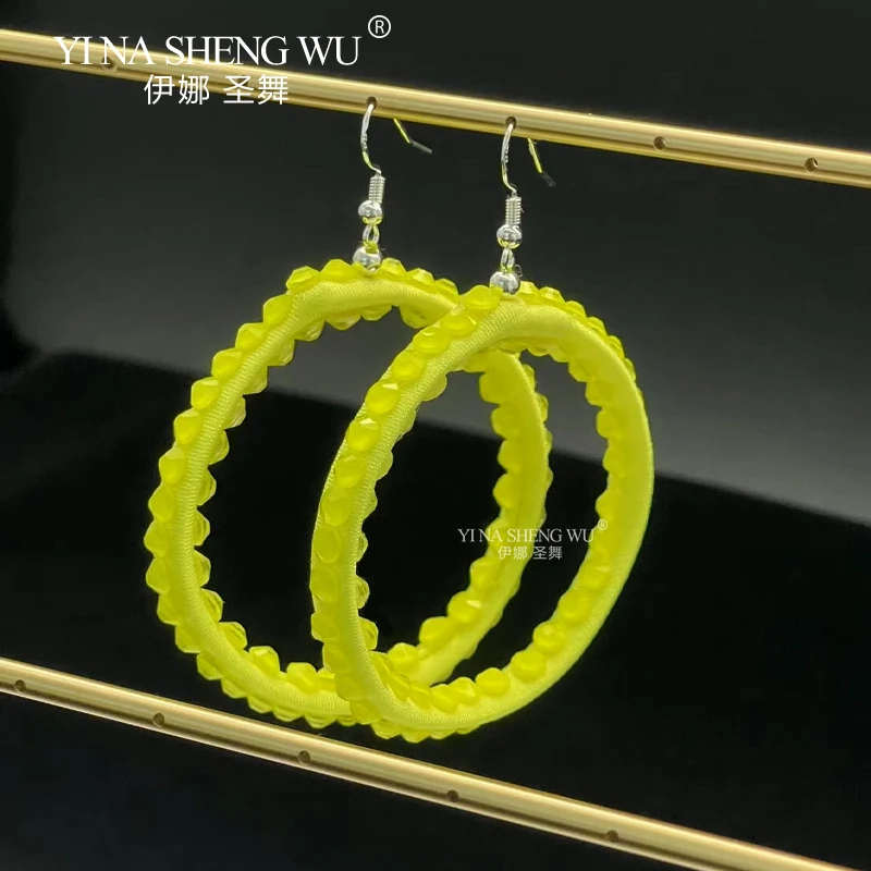 라틴 댄스 귀걸이 현대 국가 표준 댄스 공연 전용 멀티 컬러 헤비 더블 다이아몬드 대형 후프 귀걸이