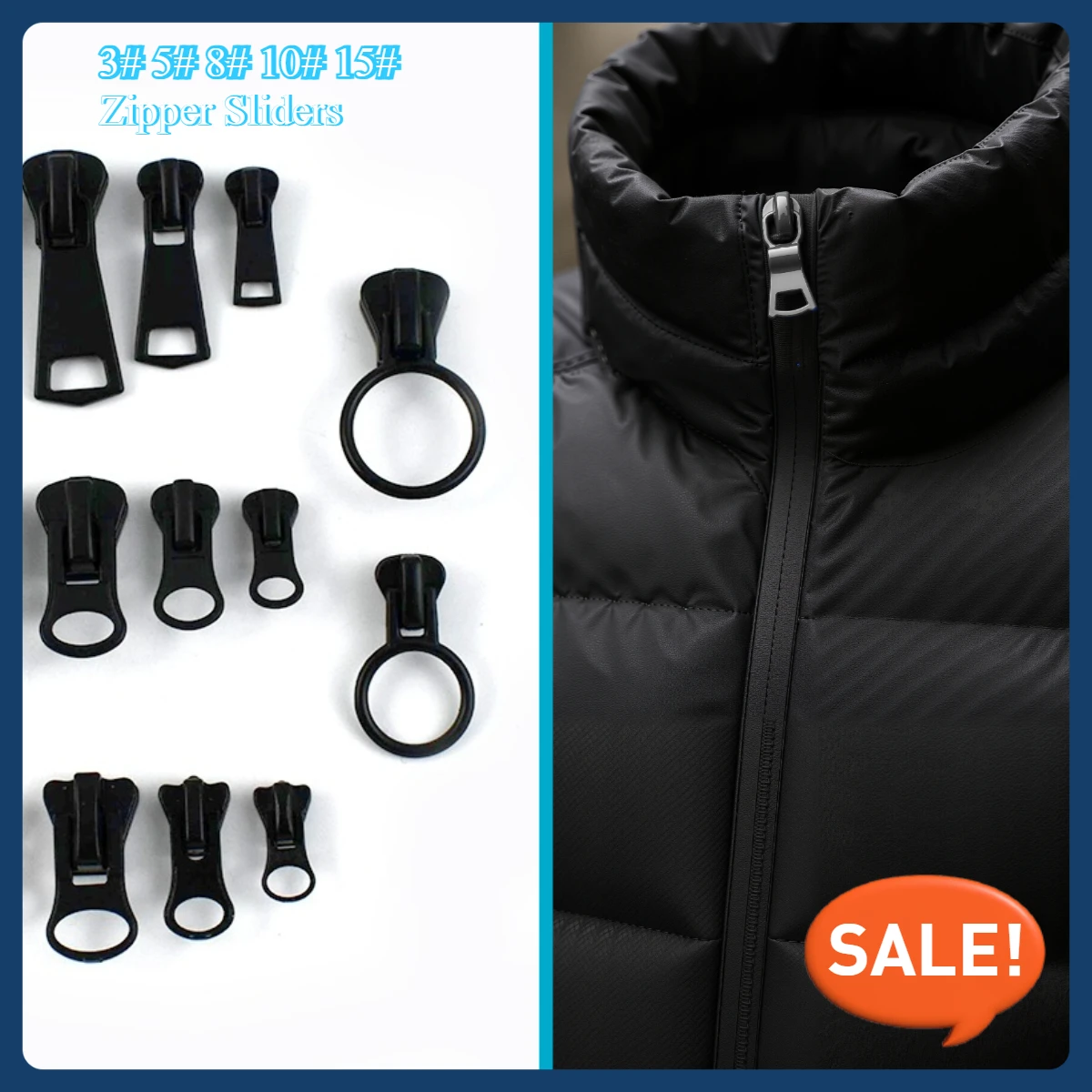 

3# 5# 8# 10# 15# 10/20Pcs Zipper Sliders for Resin Zippers Tape Bags Zips Heads Pulls Clothes Repair Kits DIY Sewing Accessories