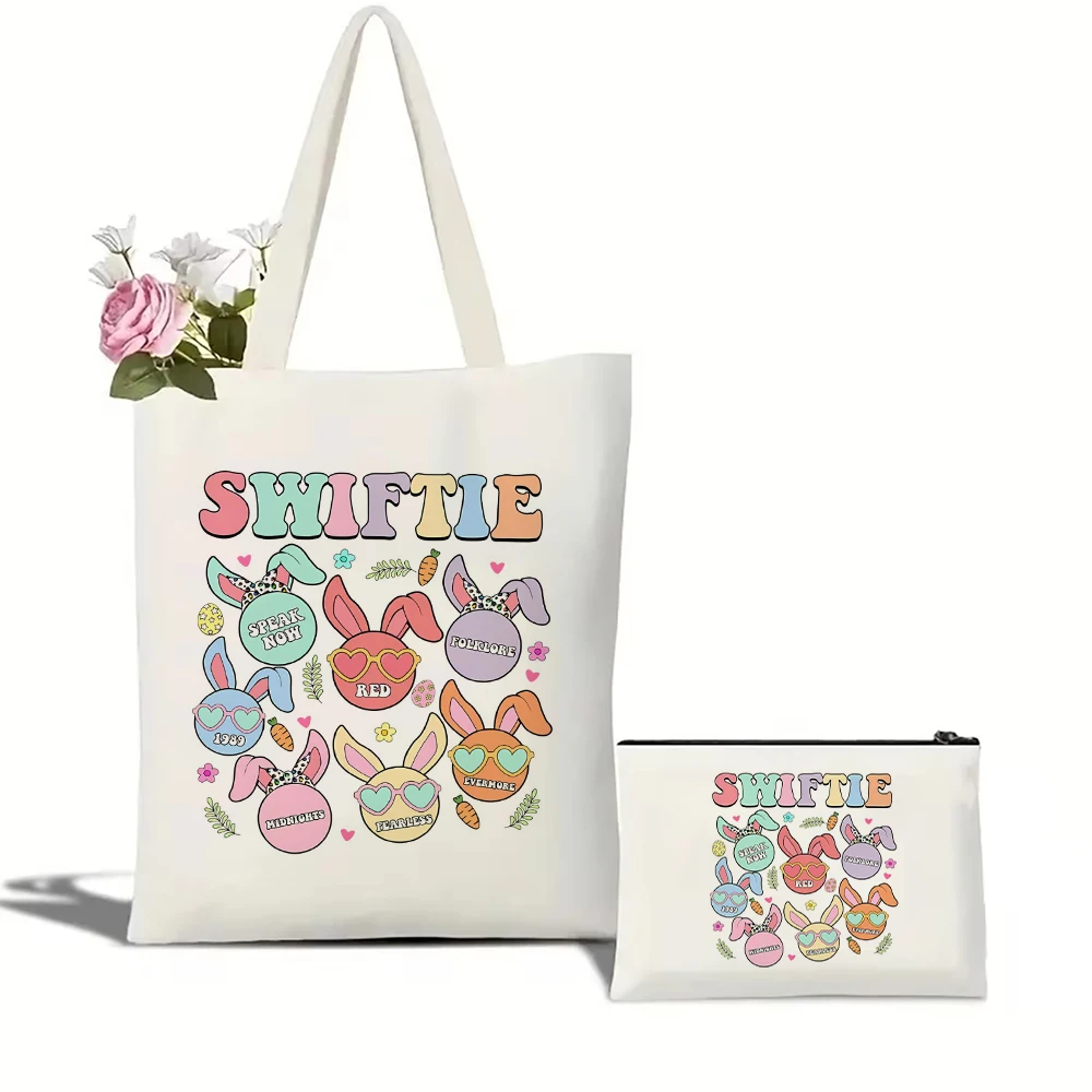 

Swiftie Easter Peeps Era Albums Canvas Tote Bag Large Capacity Shopping Bags Harajuku Female Shoulder Handbag Eco Girl Handbags