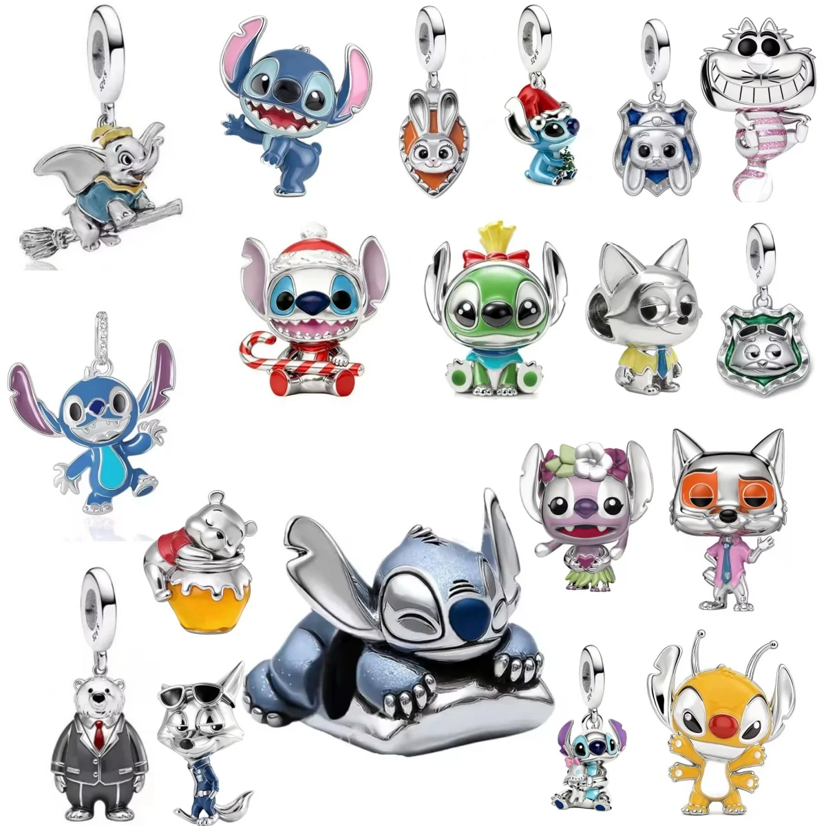 New 925 Silver Panda Bear Blue Dog Flying Elephant Cute Pendant, Suitable for DIY European Bracelet Cartoon Jewelry Gifts