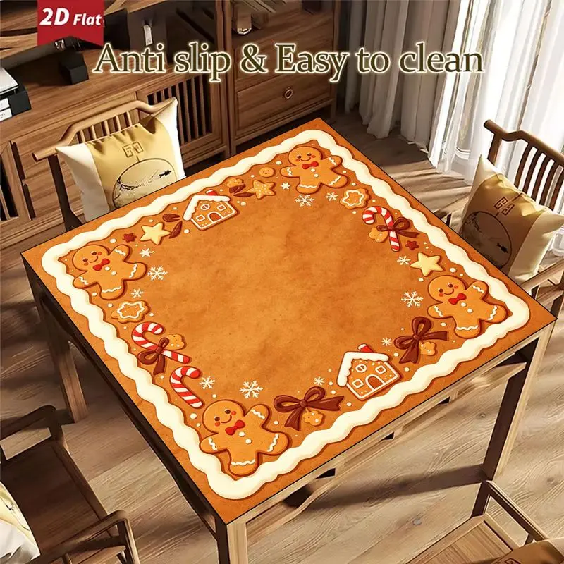 Christmas Santa Claus Mushroom Bell Holly Mahjong Game Table Mat Anti-Slip Noise Reduction for Home Party Card Playing Decor