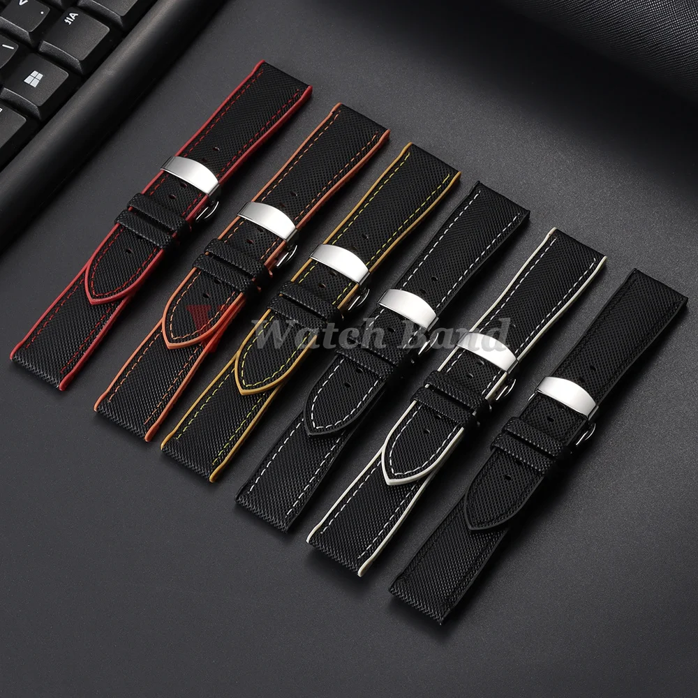 Nylon Sailcloth Rubber Hybrid WatchStrap 18/19/20/21/22/24mm Silicone Waterproof WatchBand Orange Blue Bracelet Butterfly Buckle