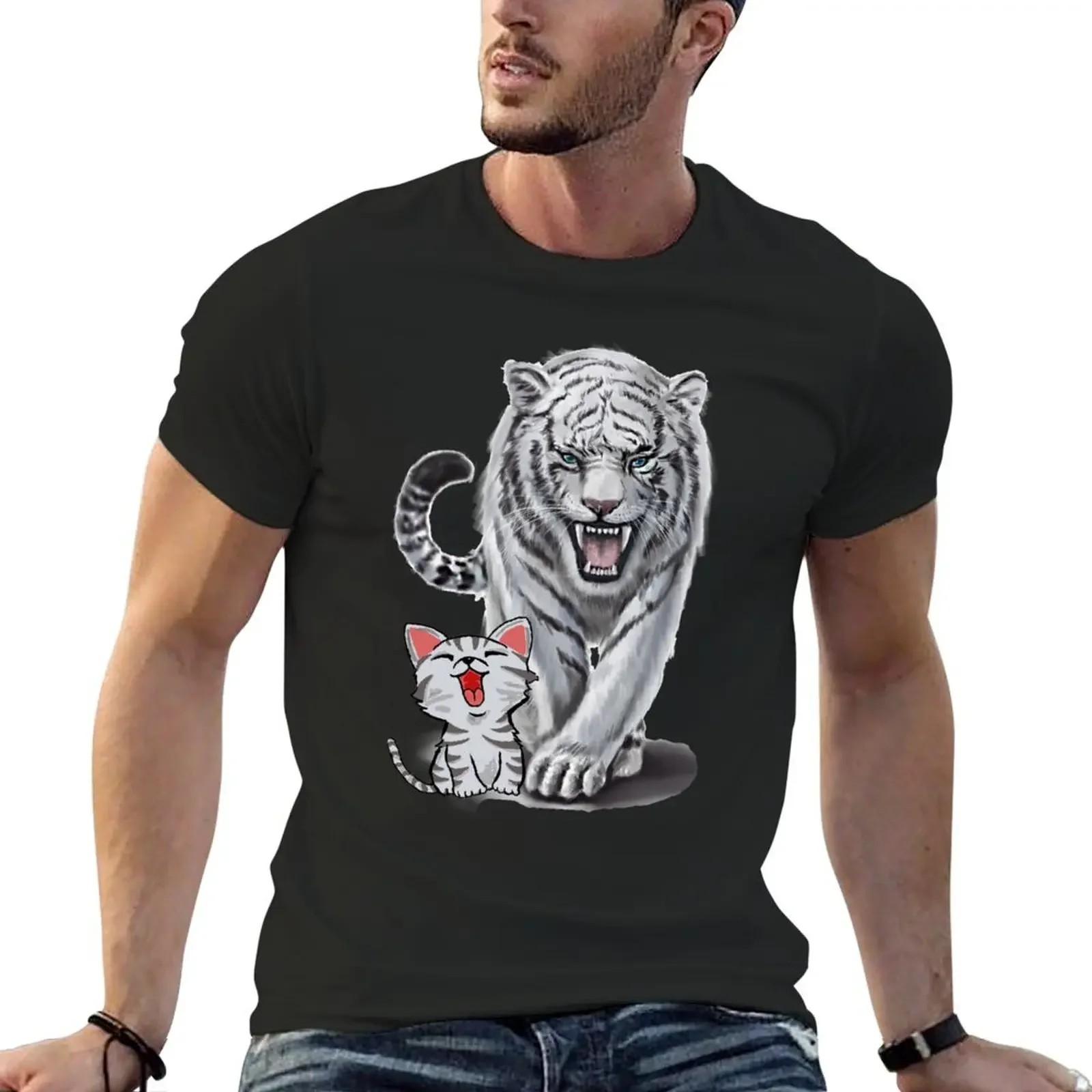 Cat vs Tiger T-Shirt sublime blue archive black t-shirts for men