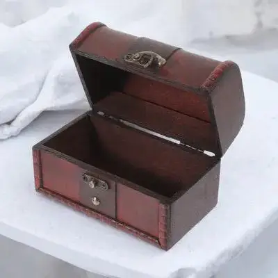 

Vintage Red Wooden Jewelry Box Small Storage Case For Rings Necklaces Earrings Trinket Organizer Pirate Treasure Chest