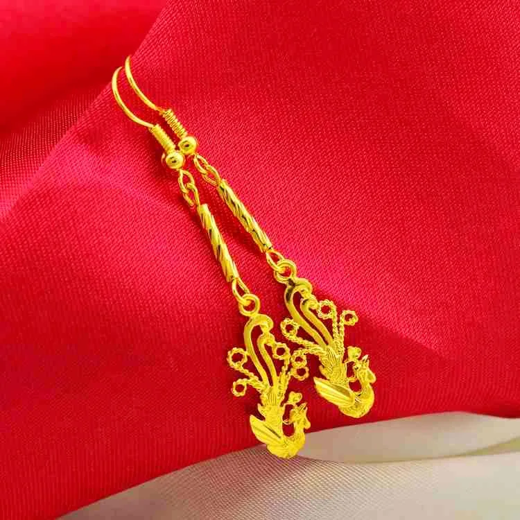 Fashion Vietnam Placer Gold Tassel Eardrop Copy 100% Gold 24K 999 Women Copper-Plated Gold Earrings Women Wedding Jewelry Gifts