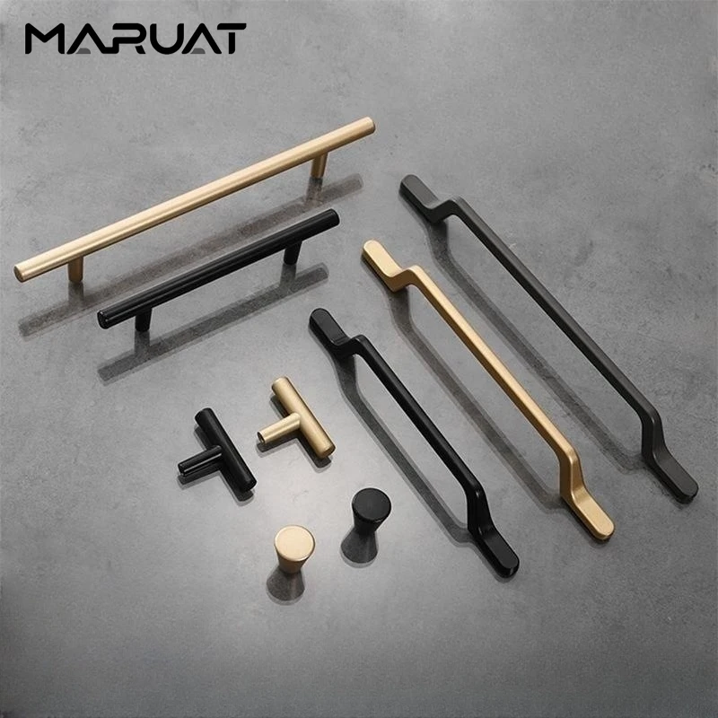 Solid Aluminum Alloy Kitchen Cabinets Handles T-shaped Handles for Wardrobe and Drawer Matte Black Cabinet Door Handles Hardware