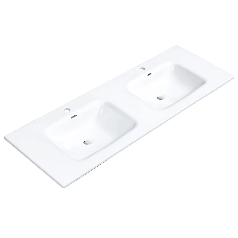 Bathroom Washbasin Ceramic Integrated Basin, Thin-edged Simple Countertop, Left and Right Basins, Corners Can Be Cut