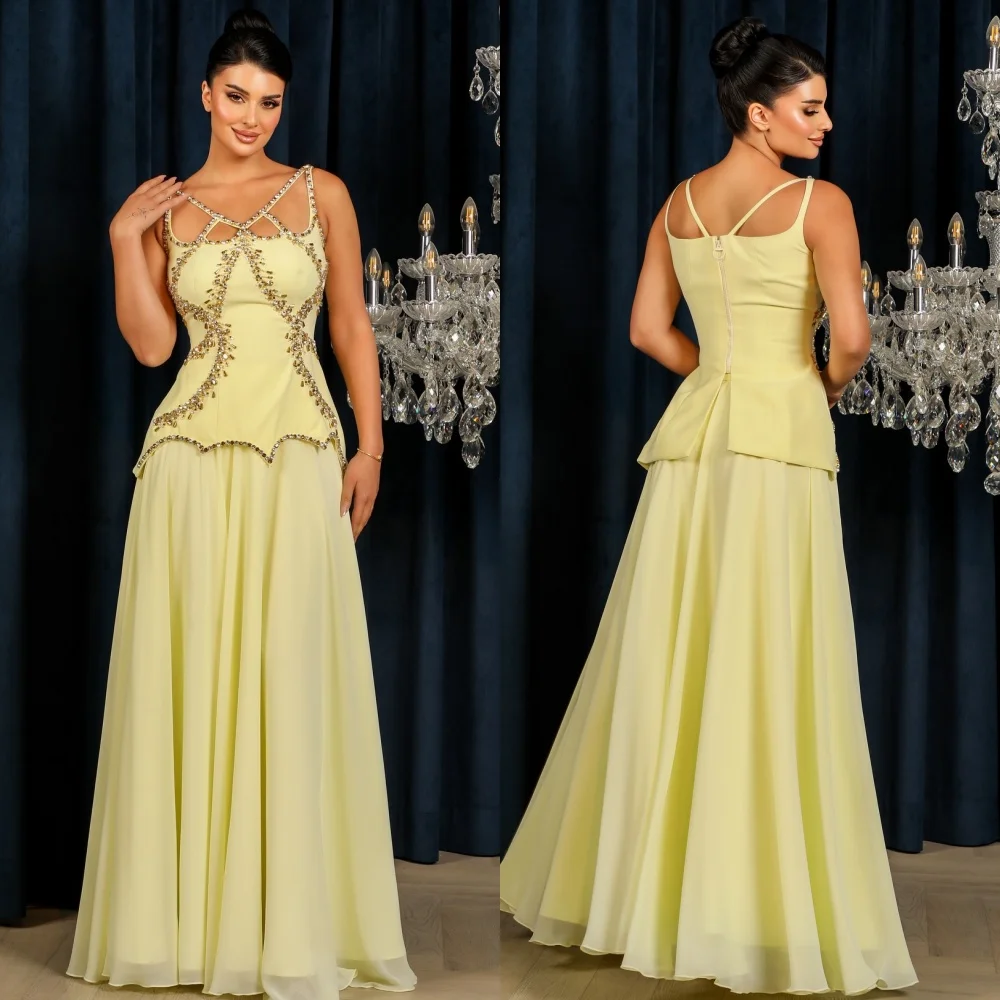 

Customized Classic Fashion Chiffon Beading Sequined Draped A-line Spaghetti strap Long Dresses Bespoke Occasion Dresses Elegant