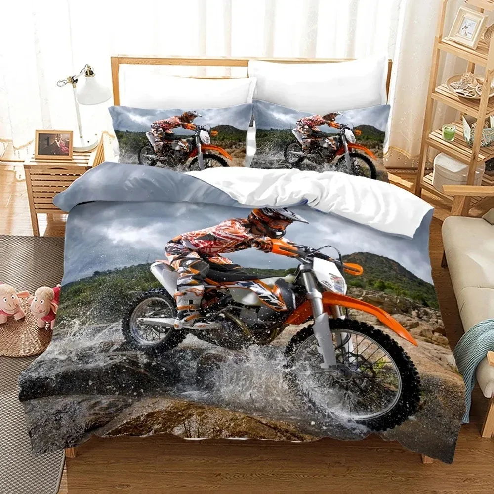 Dirt Bike Duvet Cover Motocross Bedding Set for Boy Motorcycle Rider Bedding Set King Polyester Comforter Cover with Pillowcase