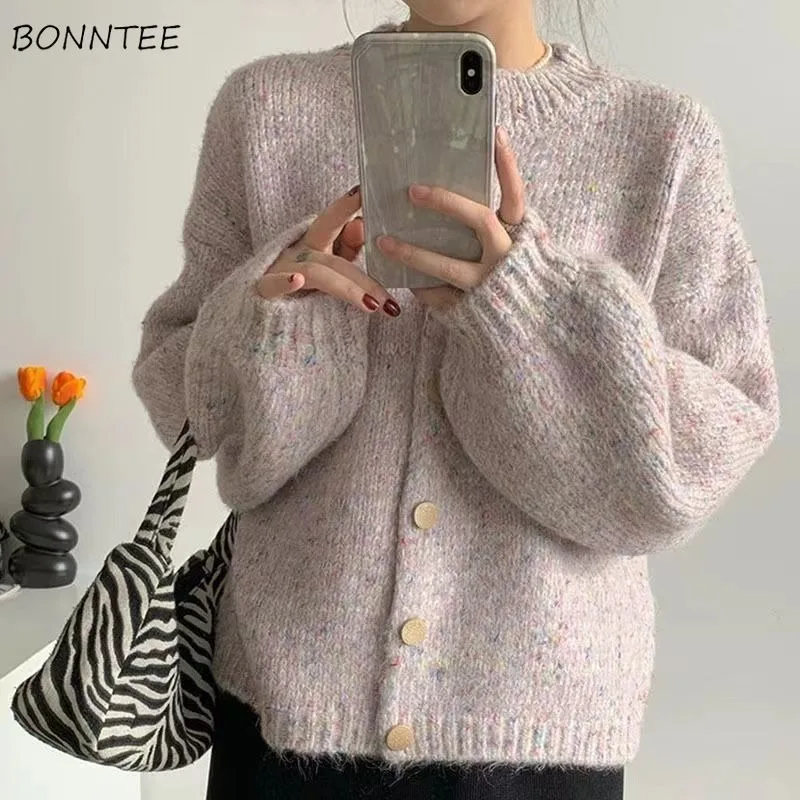 Cardigan Women Knitted Korean Fashion Colorful Dot Sweater Thickened Lazy Style Loose Fit Daily Popular Autumn Winter Outwear