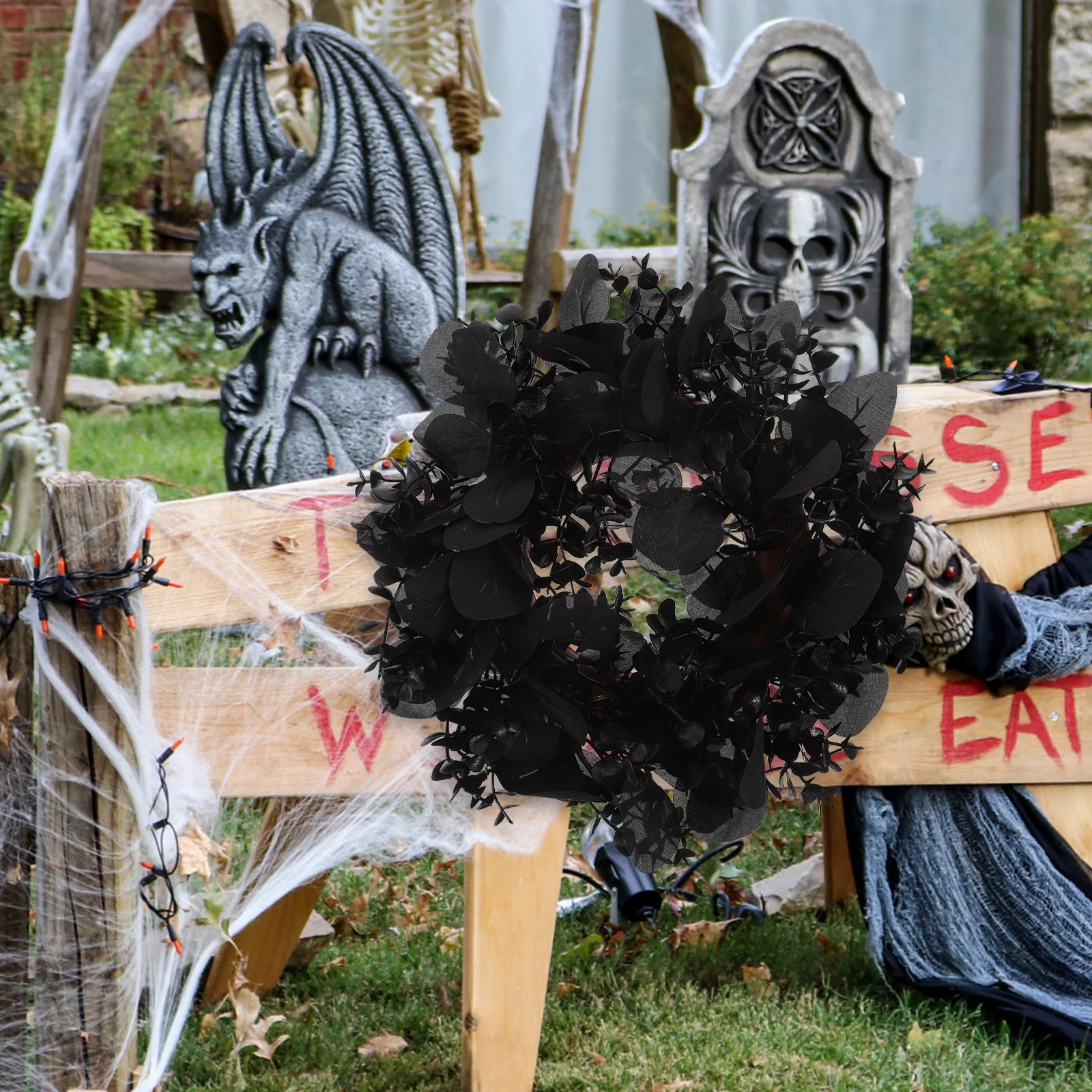 

Halloween Wreath Eucalyptus Garland Hanging Decor for Home Party Outdoor Indoor Decoration Goth Style halloween