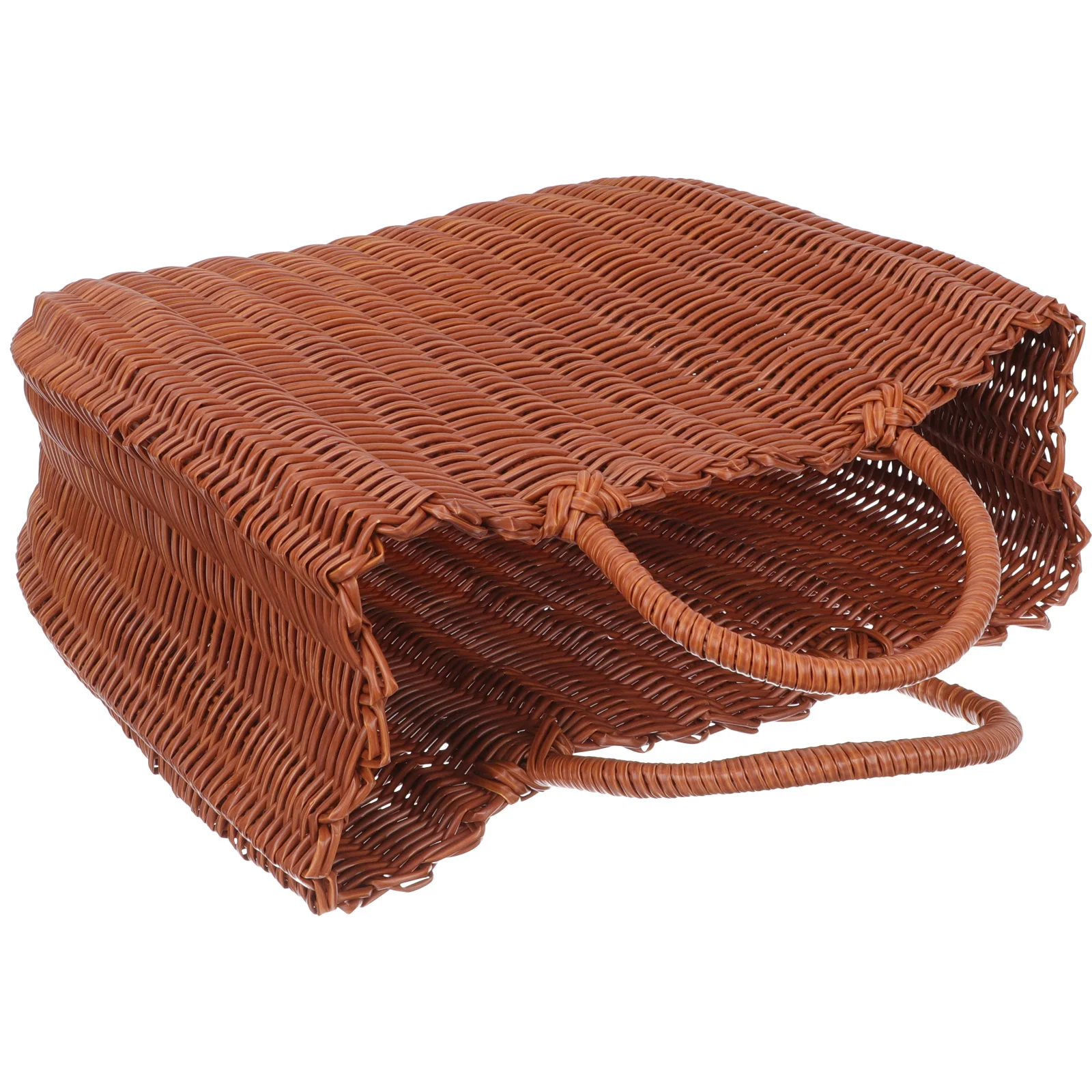 

Imitation Rattan Fruit Basket with Handle Vegetable Storage Basket for Kitchen Snacks Bread Organizer Portable Hand-Woven