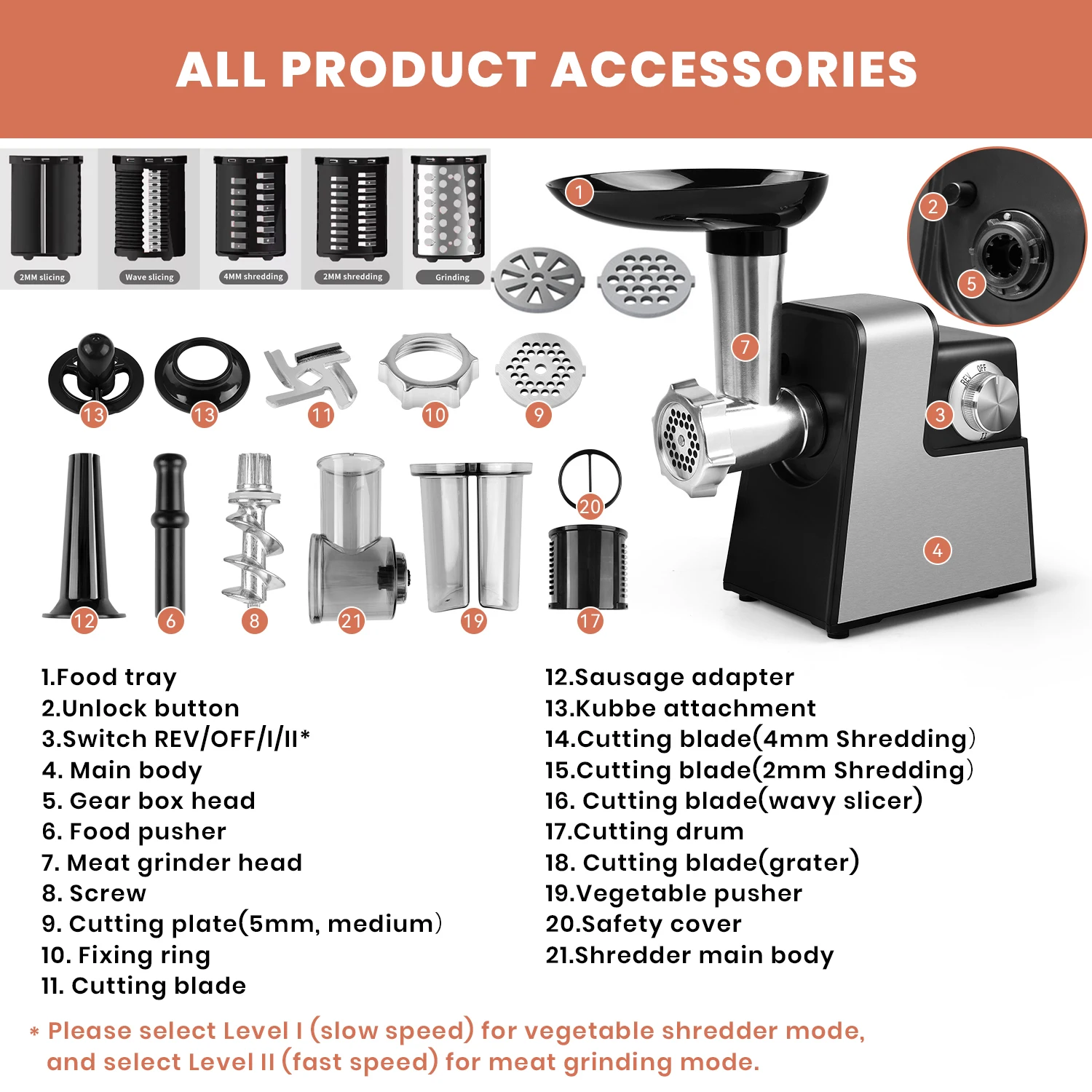 1000W 220V 전기 야채 커터 및 고기 분쇄기 다기능 전기 슬라이서 슈레더 고기 민서 소시지 메이커 및 Kibbe 키트
