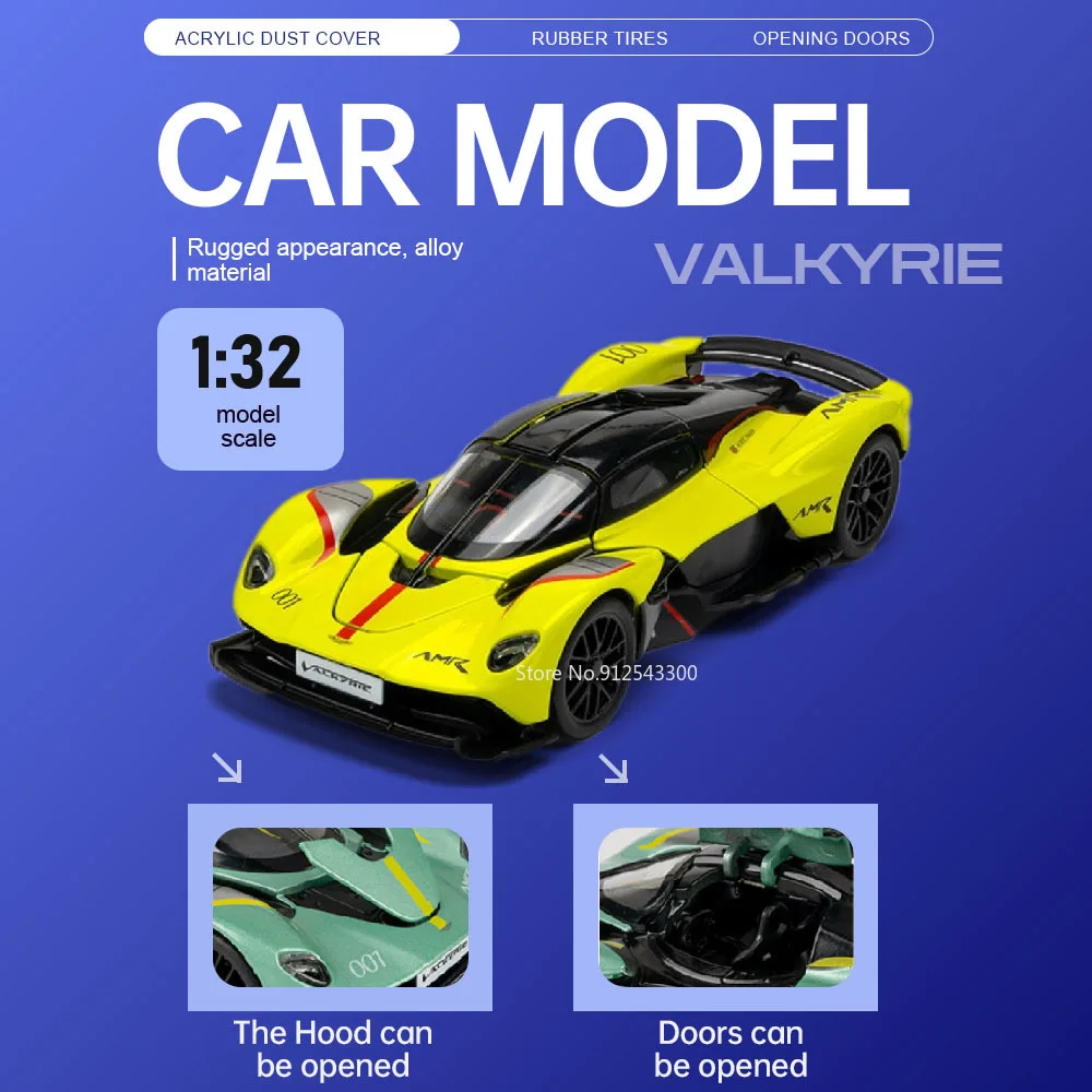 

1:32 Valkyrie V12 Model Car Toy Metal Body Rubber Tires Sports Cars Openable Hood Supercar Models Children's Interactive Toys