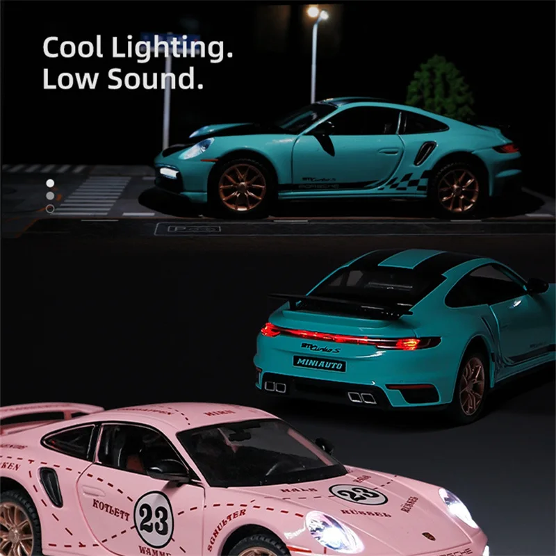 1:24 Porsches 911 TARGA 4S Turbo S Alloy Sports Car Model Diecasts Metal Toy Car Model Simulation Sound Light Childrens Toy Gift