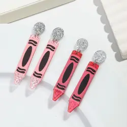 Lovely Acrylic Glitter Pencil Crayon Drop Earrings for Woman Cute Pencil Pendant Earrings Trend Jewelry Gifts Accessory