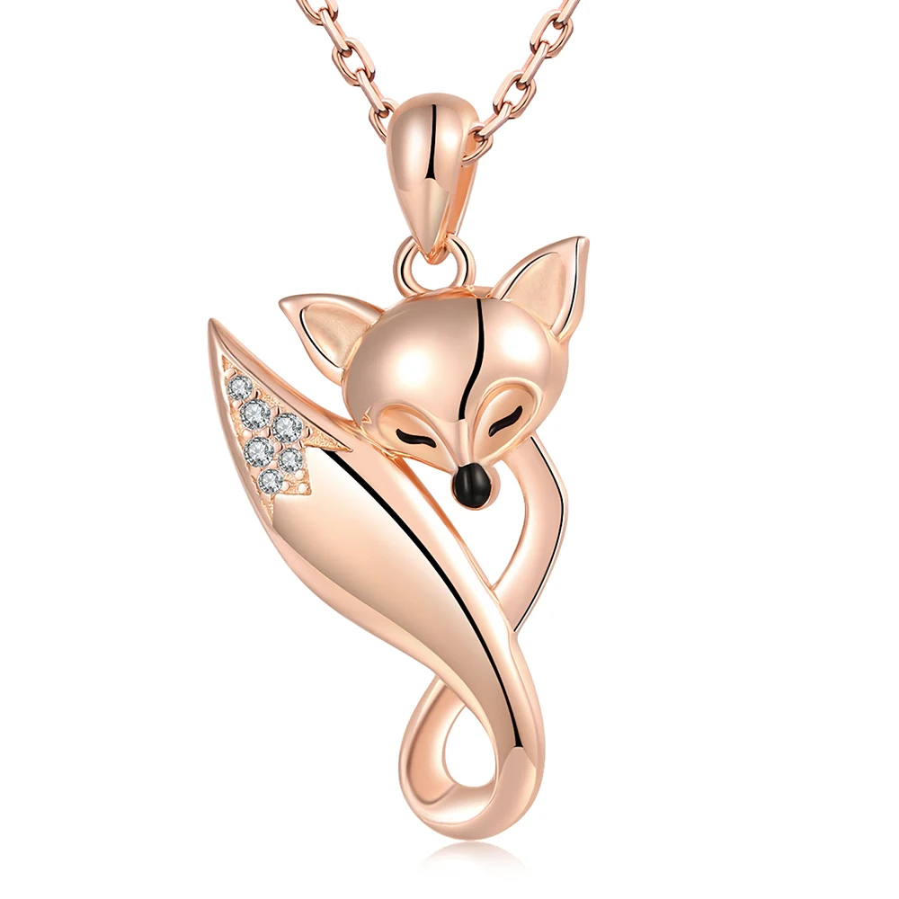 

925 Sterling Silver Cute Animal Infinity Fox Necklace With Cubic Zirconia Pendant Jewelry Daily Gifts for Mom Women Girl Friend