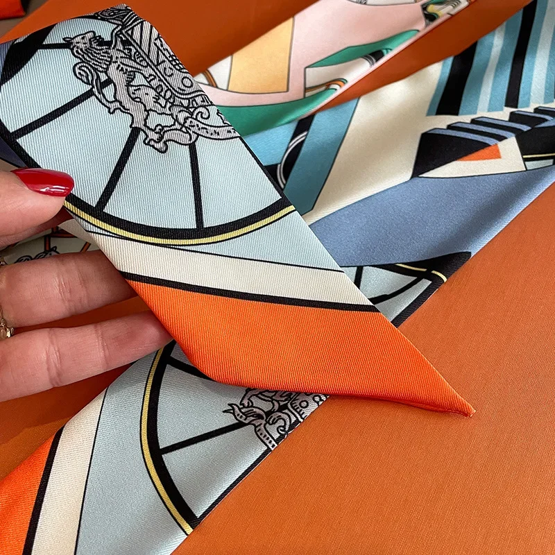 Luxus Marke Gedruckt Tasche Strap Schal Frauen Kleine Silk Schal Stirnband Lange Tasche Zubehör Band – Detail 3