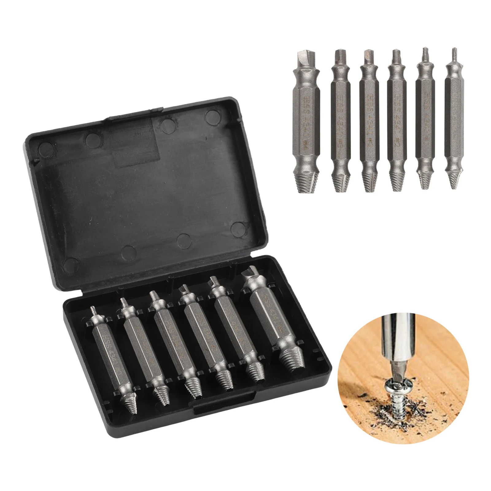 6PCS Damaged Screw Extractor Set High Speed Steel Broken Bolt Remover Tool Kit with Double Head Design for Easy Extraction