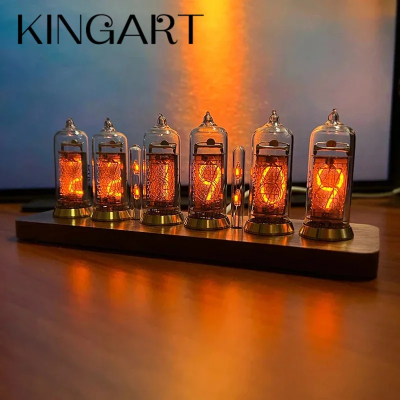 

In14 glow tube clocks digital RGB DIY table clock 6 bit walnut wood tabletop desk clock vacuum-tube vintage aesthetic decoration