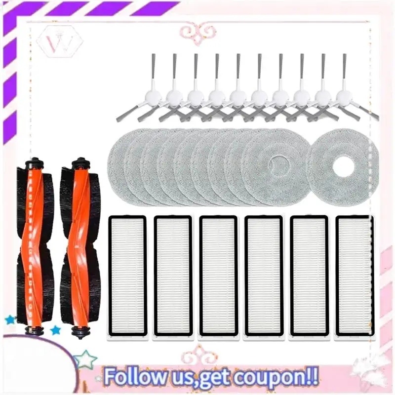 

A50F-Accessories For Xiaomi X20+ /X20 Plus Robot Vacuum-Main Brush, Side Brush, Hepa Filter, Mop Cloth Bundle