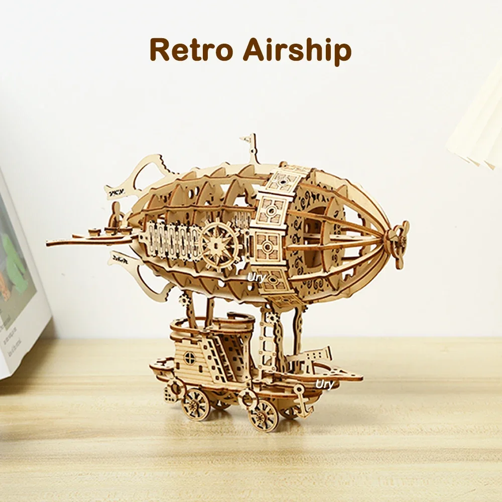 Ury 3D Puzzle in legno Retro Airship Balloon Car Steam Age Assembly Model Game for Children Adult fai da te Toys kit decorazione regali