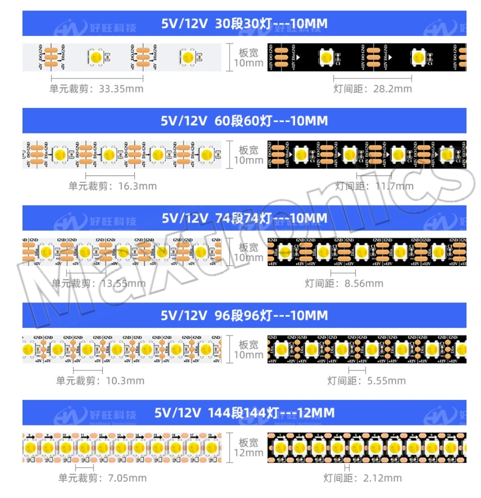 NEW 1M/5M WWA SK6812 Pixel LED Strip Warm White+White+Amber DC5V 30/60/144 LEDs/M Programmable Addressable Individual Tape Light view 5