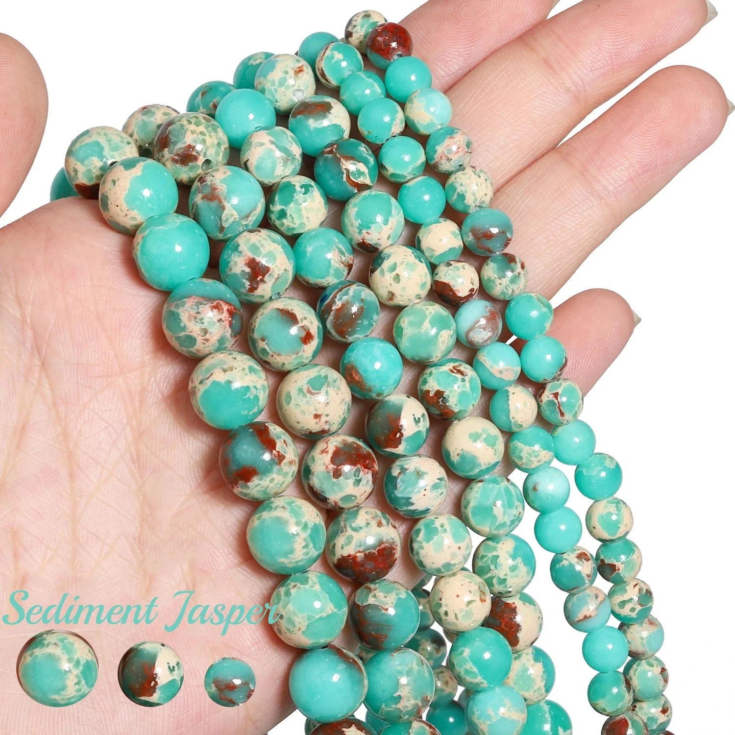 Piedra Natural lago azul mar sedimento jaspe Imperial cuentas redondas sueltas 6 8 10mm tamaño a elegir joyería hacer collar Accesorios