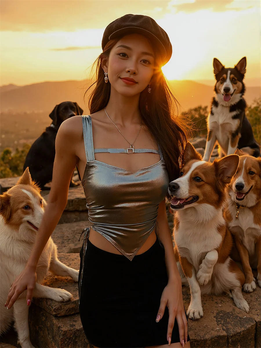 الدبابات كاميس المرأة السائل المعدني الفضة قابل للتعديل السباغيتي مطرز حزام اللؤلؤ الوقوف اليابانية الأزياء الفنية تانك