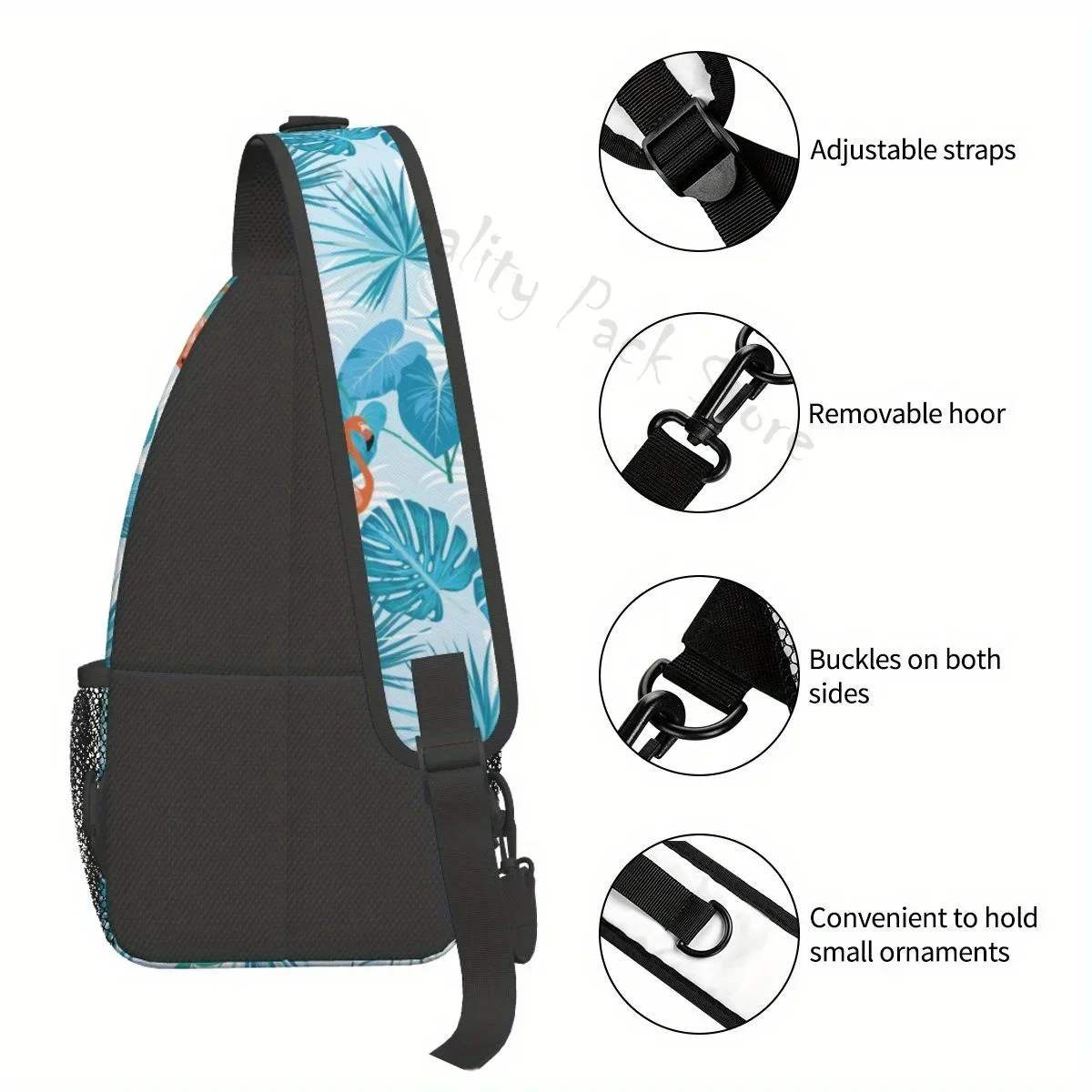 Bandolera de ramas azules y Flamenco para hombre y mujer, mochila de hombro, bolso de pecho, mochila de día, viaje, senderismo