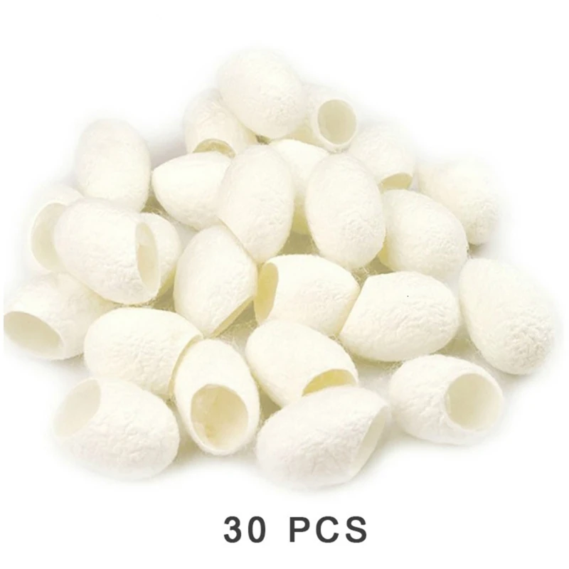 30Pcs Natural Silkworm Cocoons Balls Fingerstall Purifying Smooth Exfoliating Cleansing Acne Blackhead Remove Facial Scrub Tools