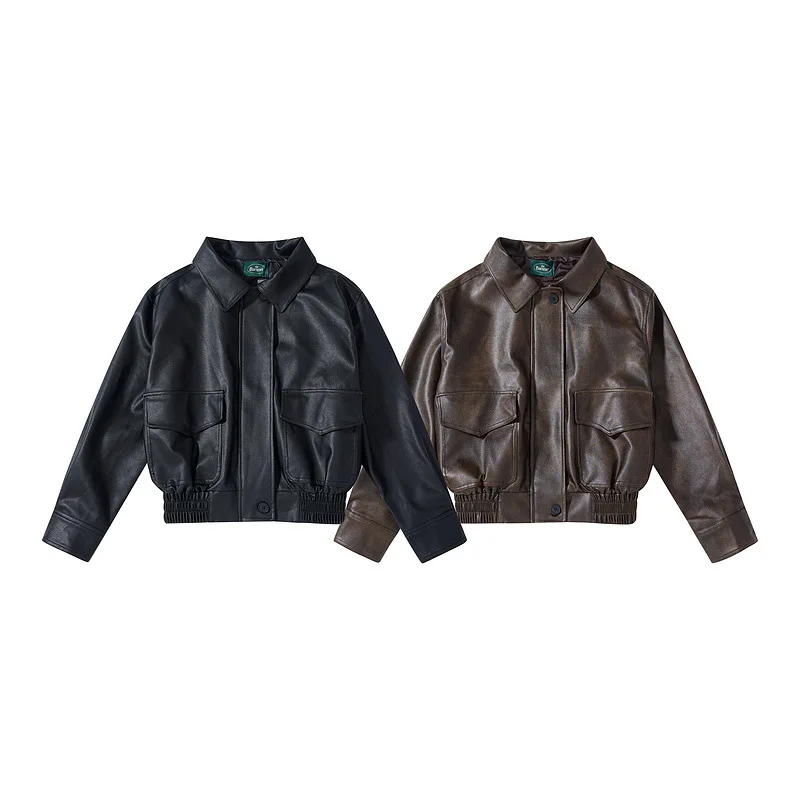 Thebarnnet Korea Leather Jacket Women's New Vintage Oversized Distressed Jacket