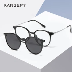 O-Q CLUB Magnetic Clip On Glasses Women Driving Polarised Round Optical Myopia Eyewear Men Custom Prescription Glasses Lens 2240
