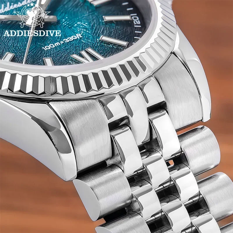 ADDIESDIVE 36mm AD2512 Watch For Men BGW9 Luminous Jubilee Strap 100m Waterproof Sapphire Glass VH31 Movement Quartz Watch Reloj view 4