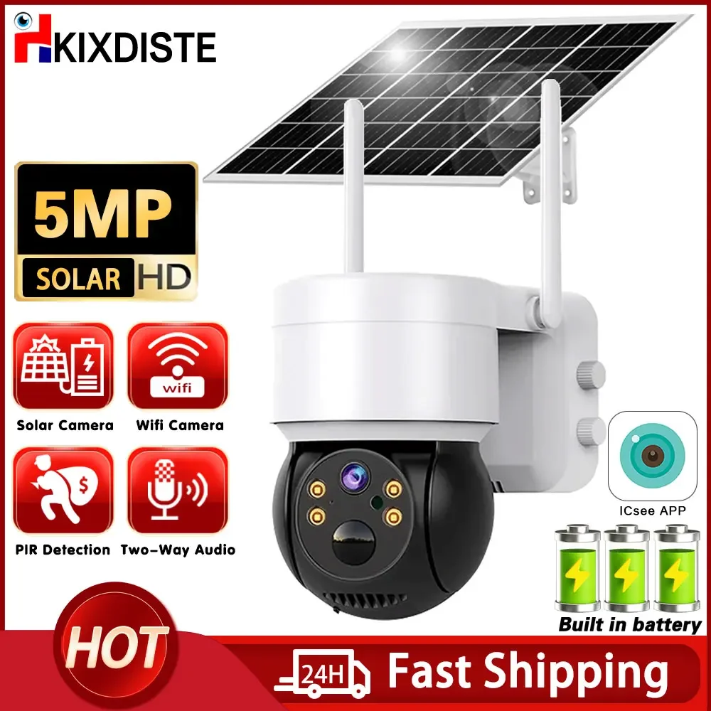 

Solar PTZ IP Camera Wifi Surveillance Outdoor 5MP HD 360 Wireless Low Power Battery Cctv Security Protection Ip Cameras ICsee