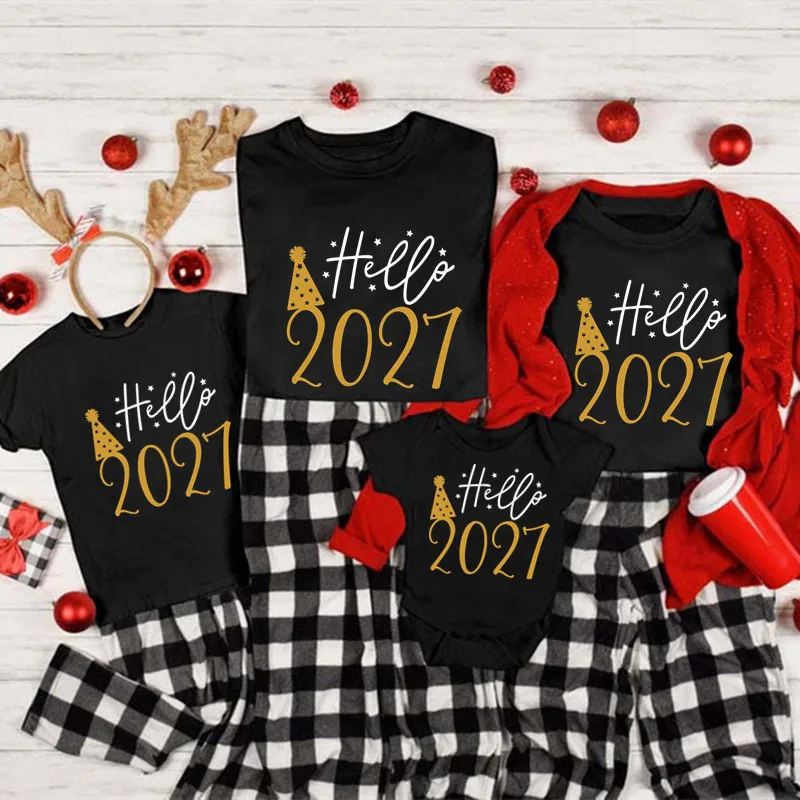 Hallo 2027, Familien-Outfits zum Neujahrsfeier, Papa, Mama, Kinder, Baby-Strampler, Kurzarm-Baumwoll-Familien-Look-T-Shirts – Detail 4