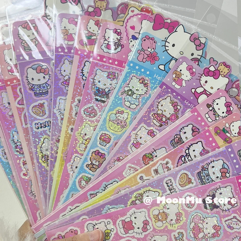 20Sheets Kawaii Sanrio Hello Kitty Sticker Cartoon Laser Diy Stickers Decals Stationery Wholesale Kids Toys Gifts