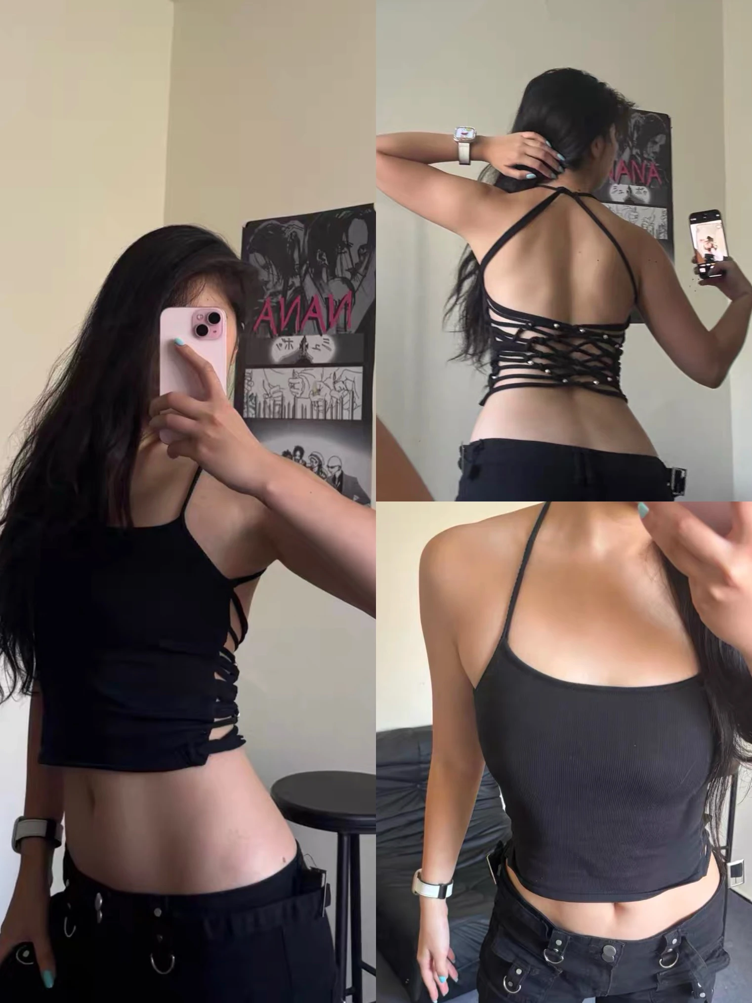 

Tank Top with Sexy Backless Design, Knitted Halter Top with Handmade Diamond Pattern, Short Elastic Vest for Hot Girls, Fashionable and Versatile Beaded Sweater