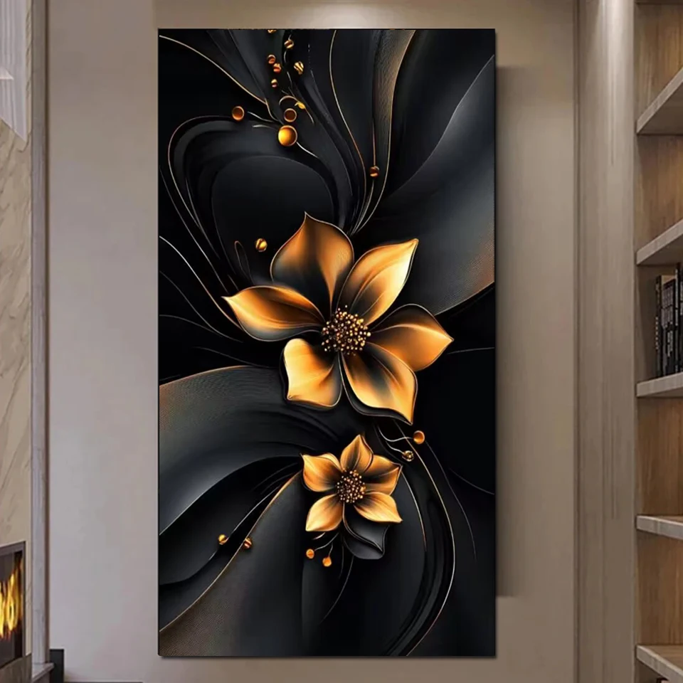 Diy Diamond Painting New Arrival Golden And Black Lily Full Diamond Mosaic 5d Flower Diamond Embroidery Nordic Pictures Large