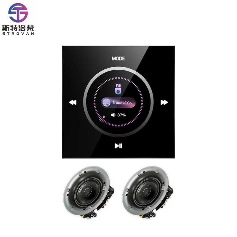 4 Inch Blue-tooth Wall Mounted Stereo Home Sound System Background Music Host Amplifiers Touch Screen Plastic Material