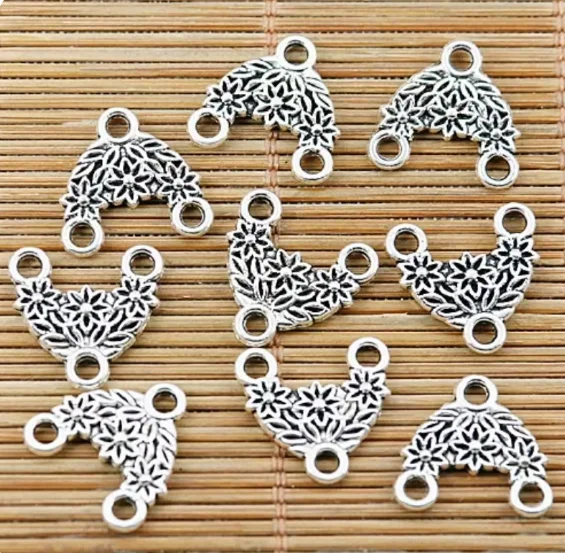 

20pcs 16mm tibetan silver tone 2sided flower design connector for jewelry making HWEF1505 HWH0790