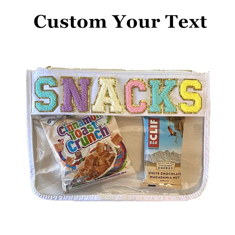 Customized  Snacks Travel Bag, Clear Snack Bag, Chenille Patch Bag, Teach Bag, Snack Bag, Beach Bag, Clear Storage Bag