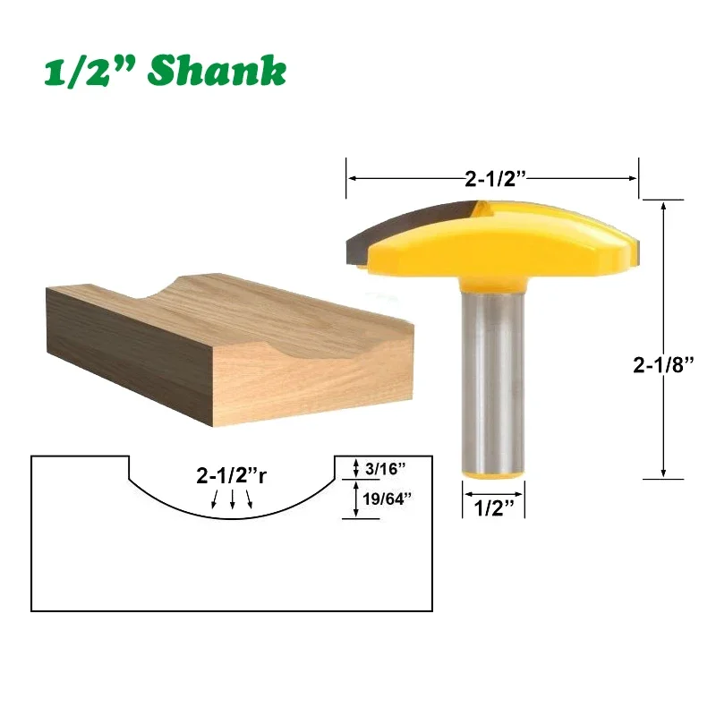 

Фреза по дереву, хвостовик 1/2 дюйма, 12,7 мм, 2-1/2 дюйма, радиус 2,5 дюйма