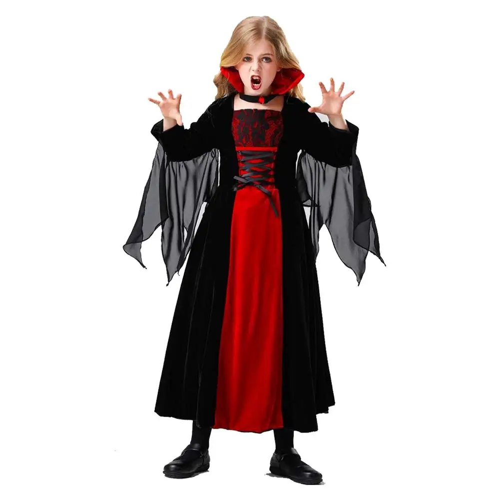 Medieval Vampires Cosplay Costume Infantil, Roupa de festa extravagante, Disfarce, Renascimento, Gótico, Retro, Roupas, Troca de Papéis, Meninas, Criança