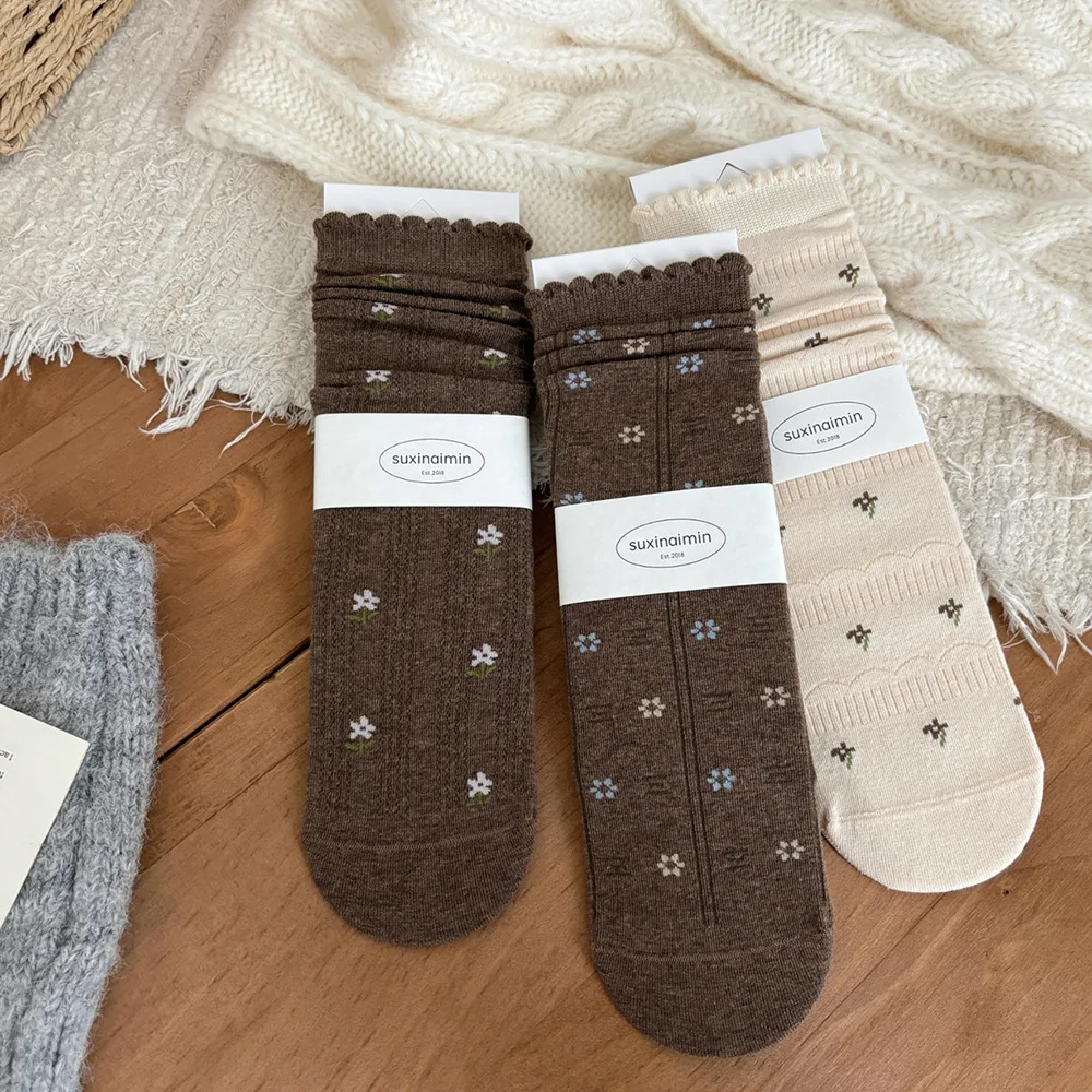 الكورية موضة القطن الأوسط أنبوب النساء الجوارب اليابانية Harajuku ريترو محبوك مطاطا فضفاض الجوارب الطويلة النساء الفتيات الكشكشة الجوارب