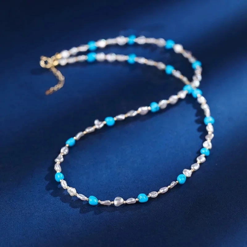 

Fine Jewelry Real 18K Yellow Gold Necklace Natural turquoise stone Au750 star Aniversary Gift For Women new year